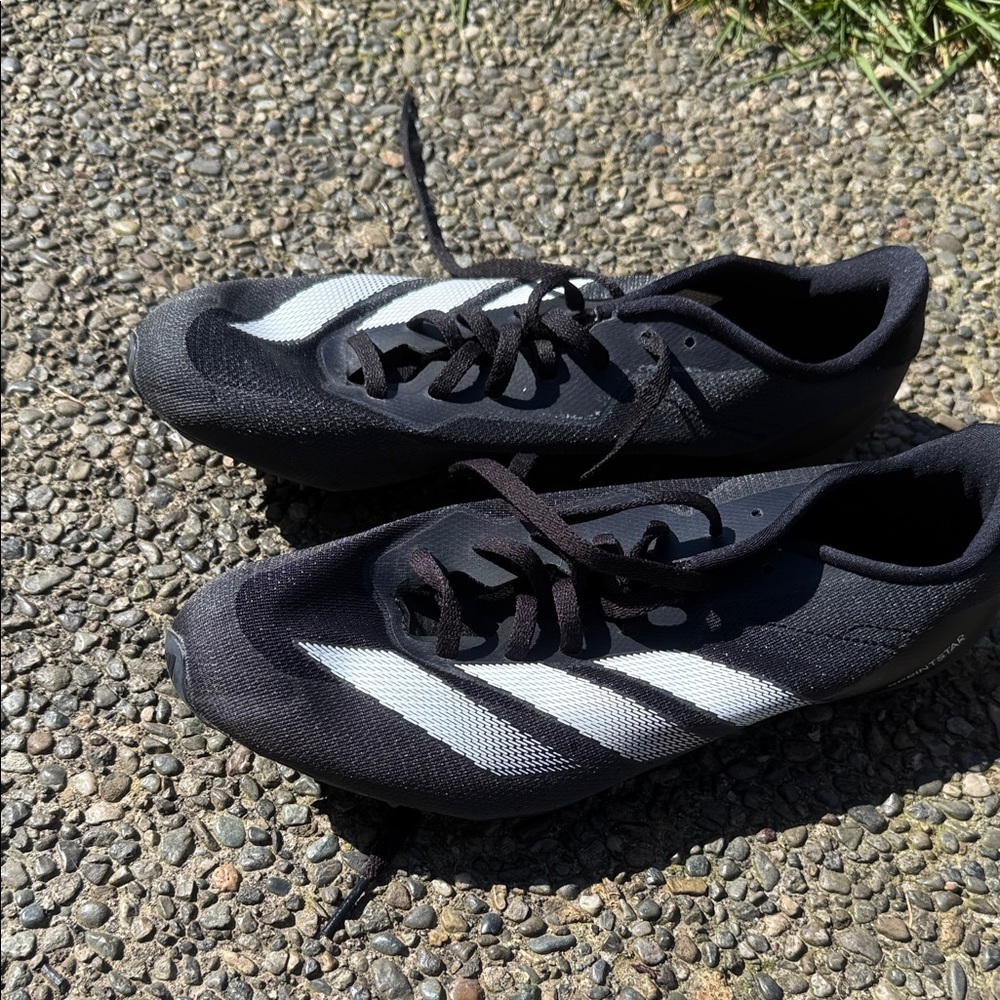 Women’s Adidas Black Track Spike Athletic Sneakers with White Stripes